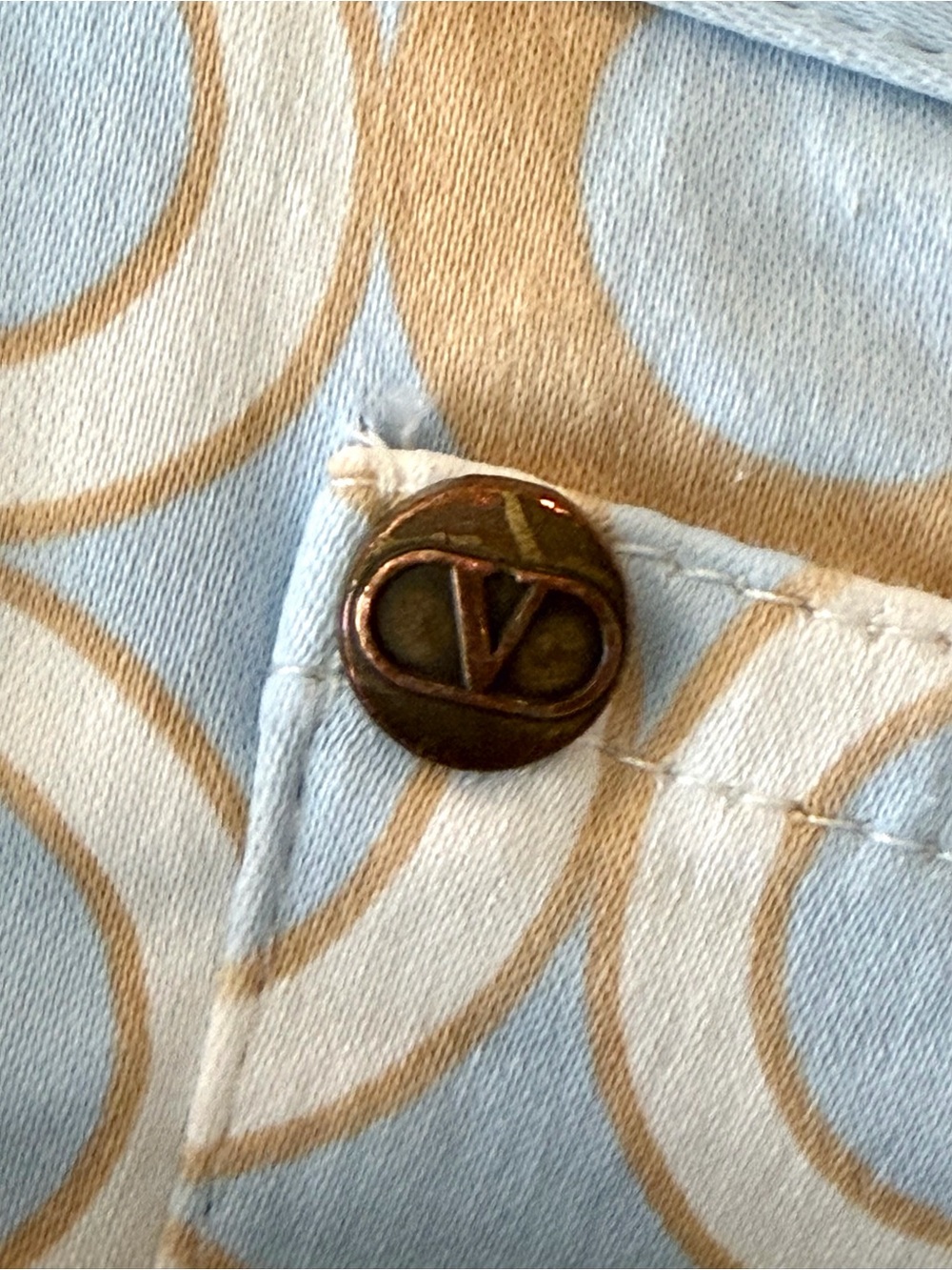 Valentino Jeans 5 pocket pants, lt blue, tan circles, cropped, hem slits, 26,GUC - Picture 5 of 13